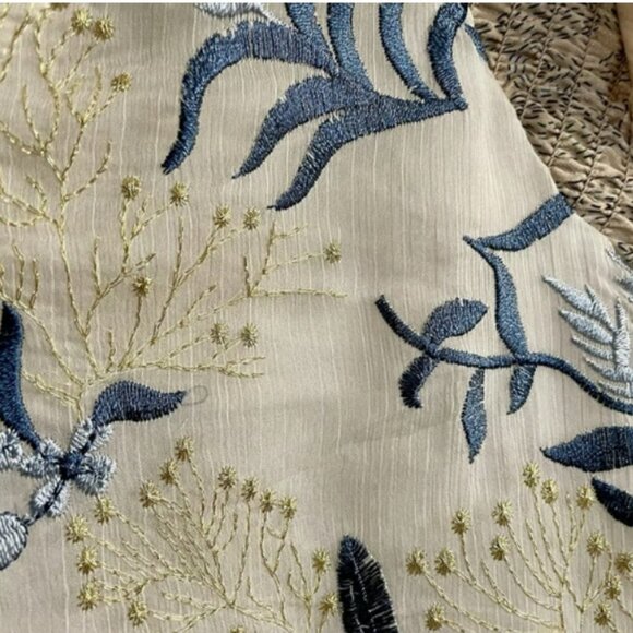 Anthropologie Tiny Cream Flutter Sleave Blue Floral Top - Picture 3 of 4